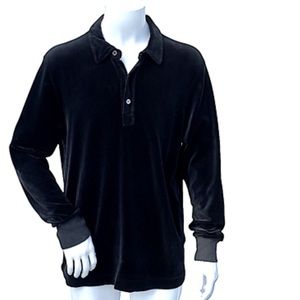 Todd Snyder Black Velour Long Sleeve Polo Shirt Rib Cuff Size XXL